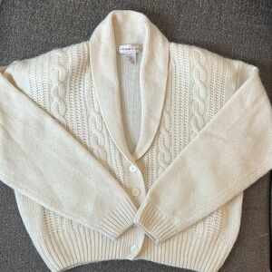 Michelle Stuart Cardigan Lambswool‎ Sweater cable knit Long sleeve Size L